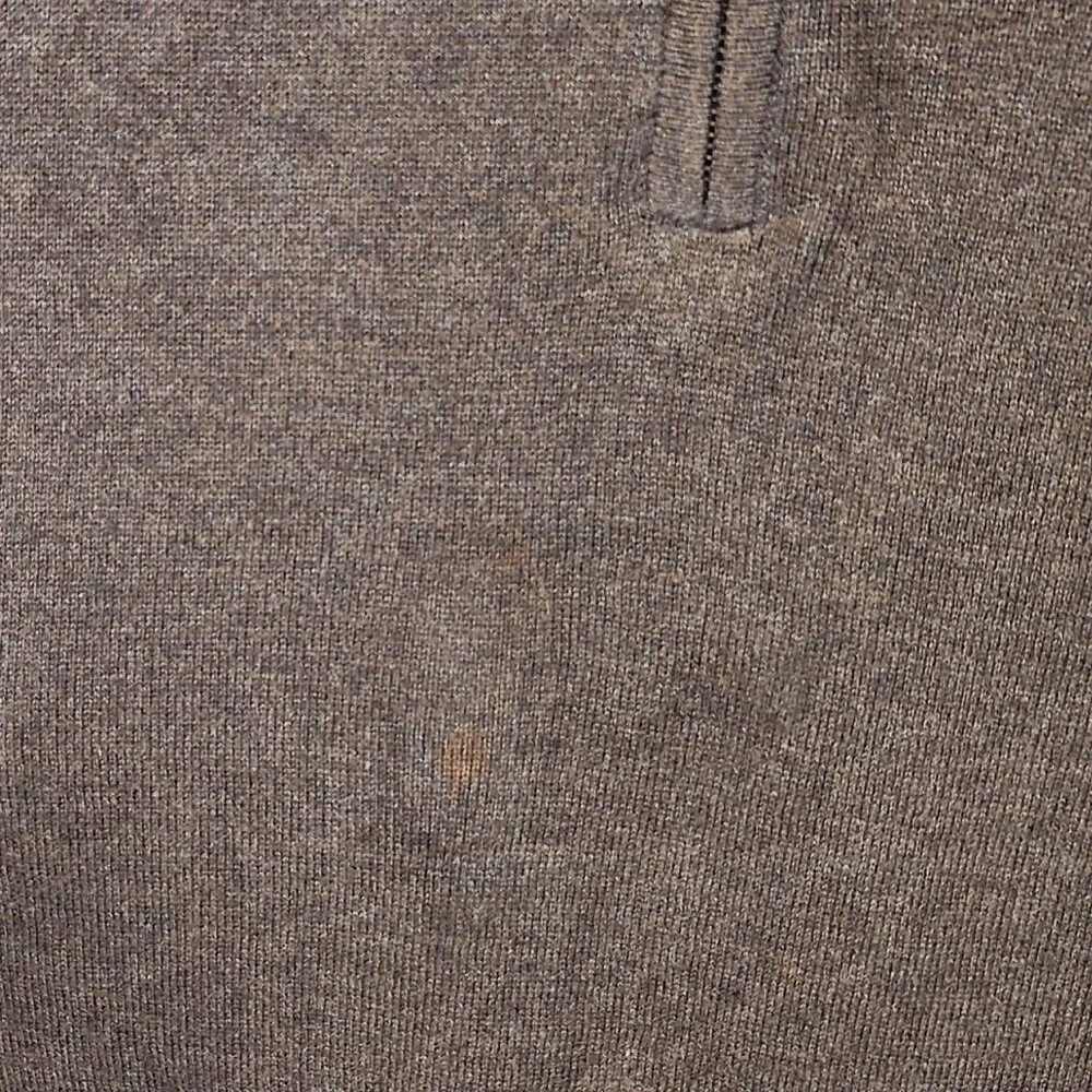 J. Hilburn Brown Cotton Silk Cashmere Half Zip Knit Sweater sz LT Flawed